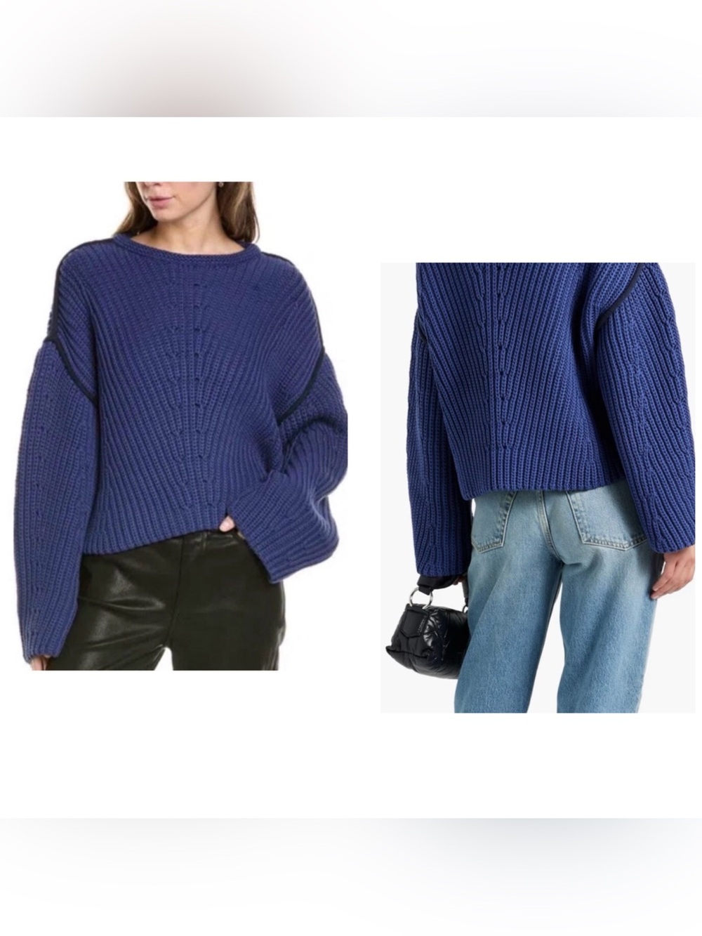 New rag & bone Shane Cotton Ribbed Sweater Indigo, Small